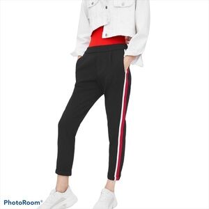 Zara black red white side stripes  jogger pants Sz XS